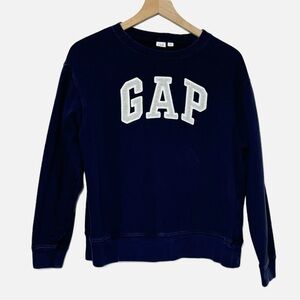 GAP classic navy blue retro spellout logo crewneck sweatshirt S
